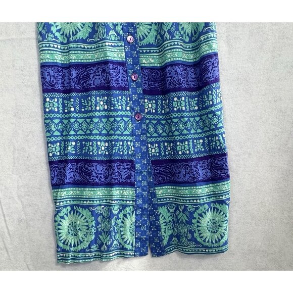 Vtg JSJ Petites Women Midi Dress Sz 12 Blue Linen Blend Short Sleeve 80 90s 92-5 - Picture 5 of 12